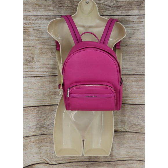 Michael Kors Bex Medium Backpack Soft Pebble Leather Cerise Pink Silver - Picture 6 of 6